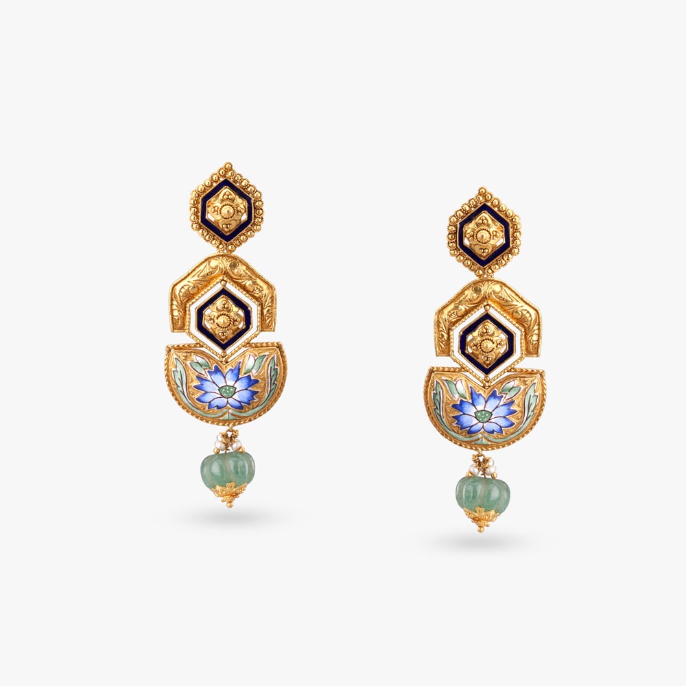 Regal Enamel Gold Drop Earrings,,hi-res image number null