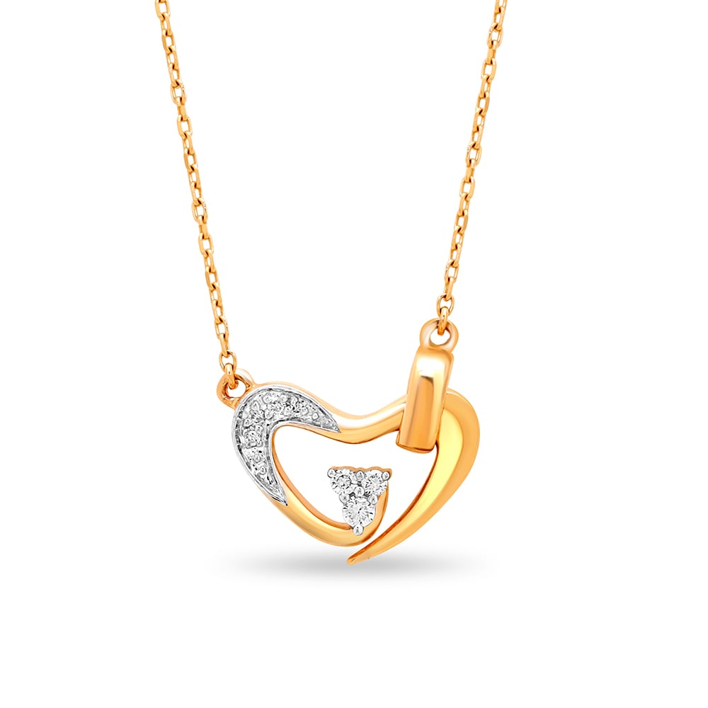 14 KT Yellow Gold Sparkling Heart Slider Diamond Pendant with Chain