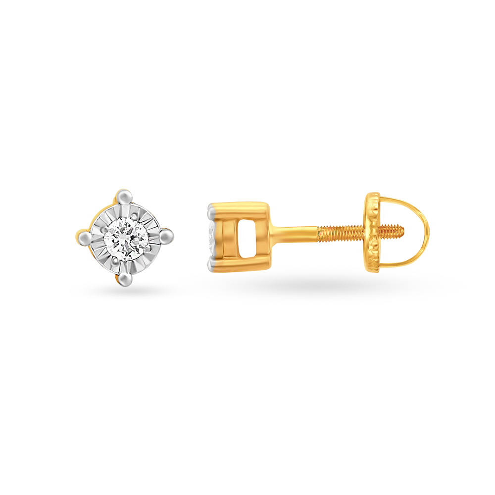 Single Stone Gold and Diamond Stud Earrings,,hi-res image number null