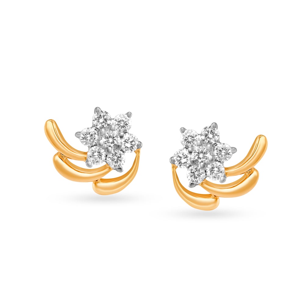 Amorous Yellow Gold And Diamond Floral Stud Earrings,,hi-res image number null