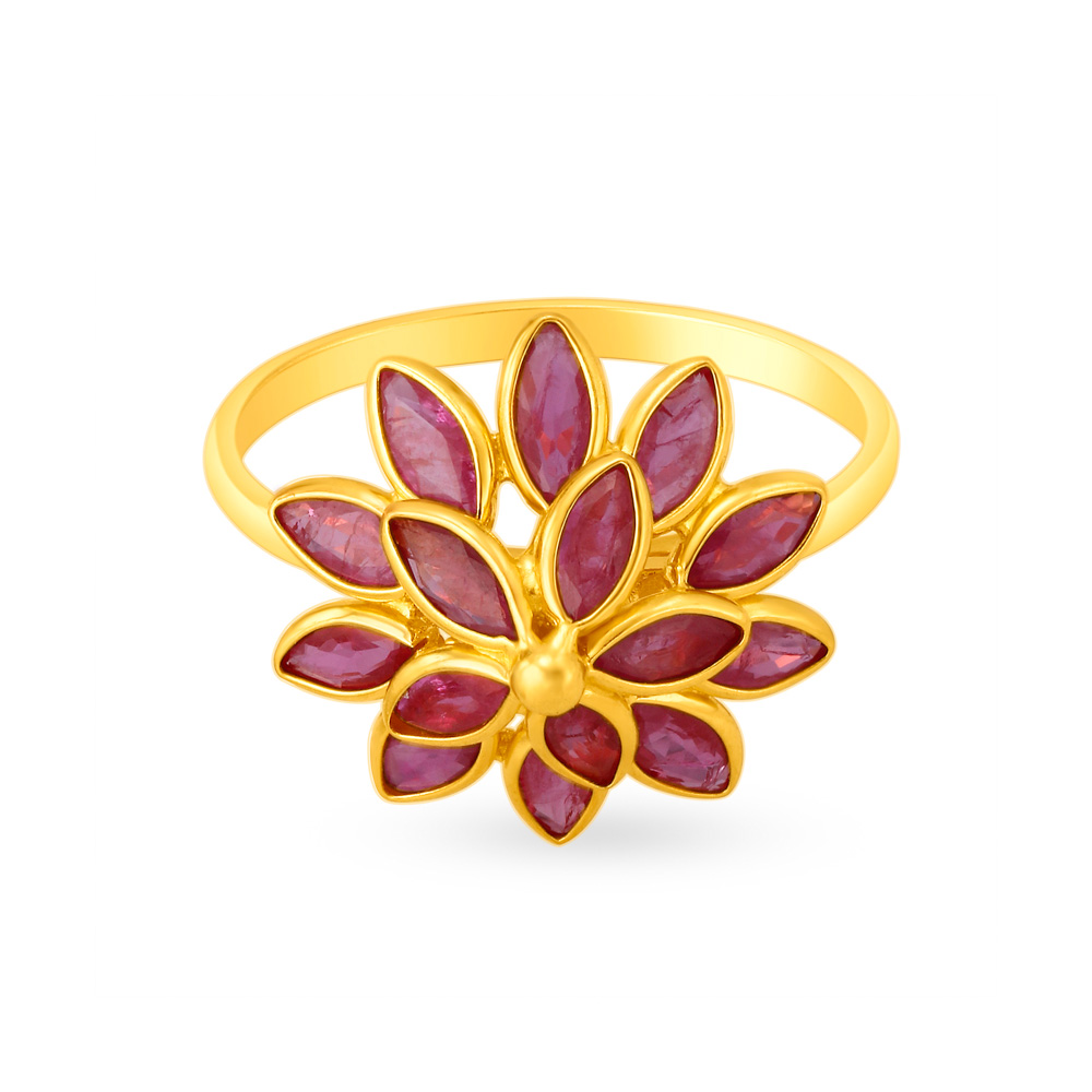 Brilliant 22 Karat Gold And Ruby Flower Ring,,hi-res image number null