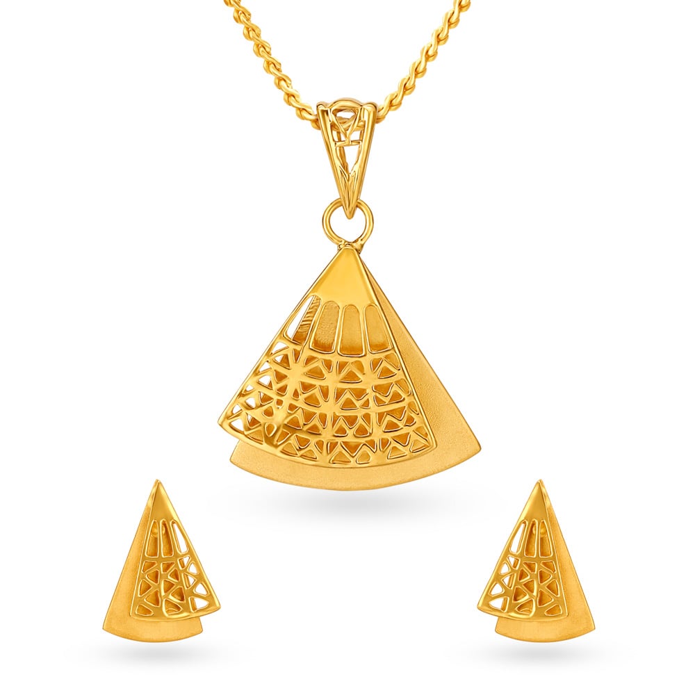 Elegant Pyramids Gold Pendant and Earrings Set,,hi-res image number null
