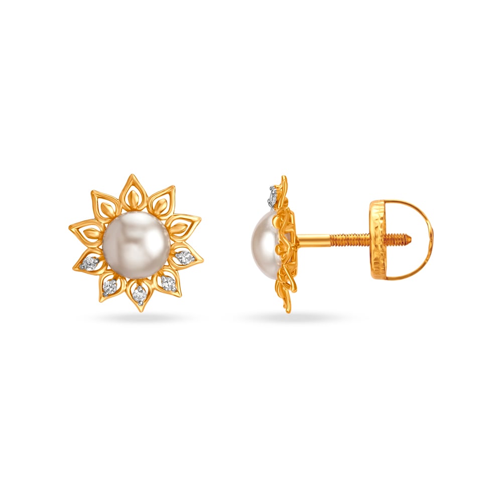 Elegant Floral Diamond Stud Earrings with Rock Crystal,,hi-res image number null