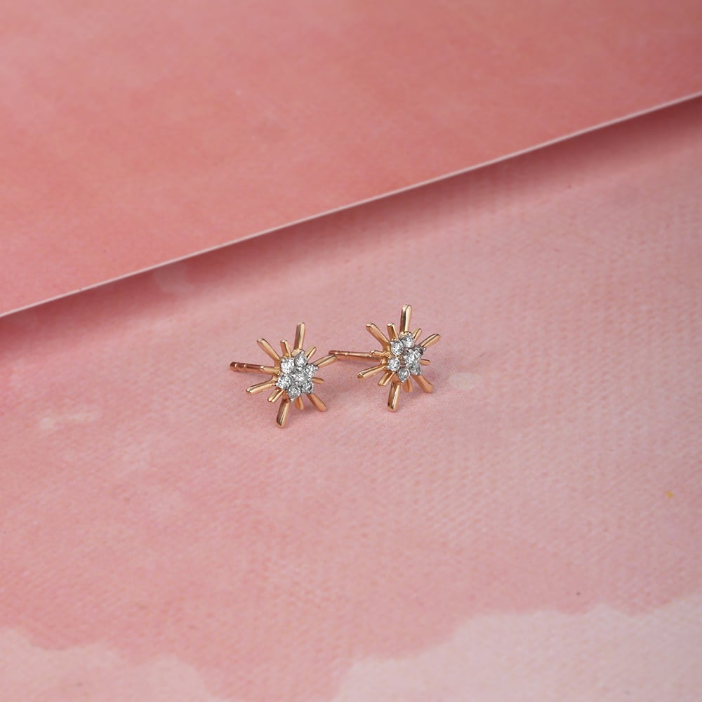 Diamond Gilded Galaxy 14KT Yellow Gold Stud Earrings,,hi-res image number null
