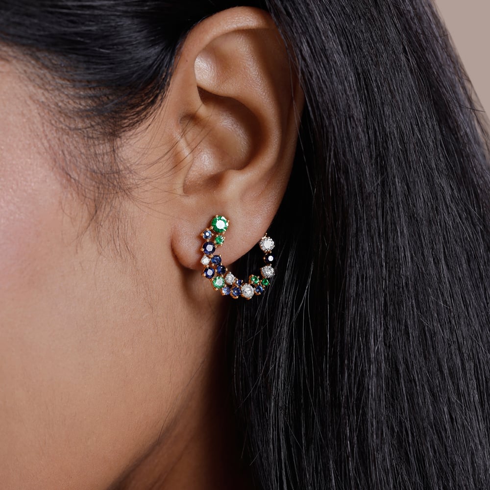 Luminous Curved Sapphire and Tsavorite Stud Earrings,,hi-res image number null