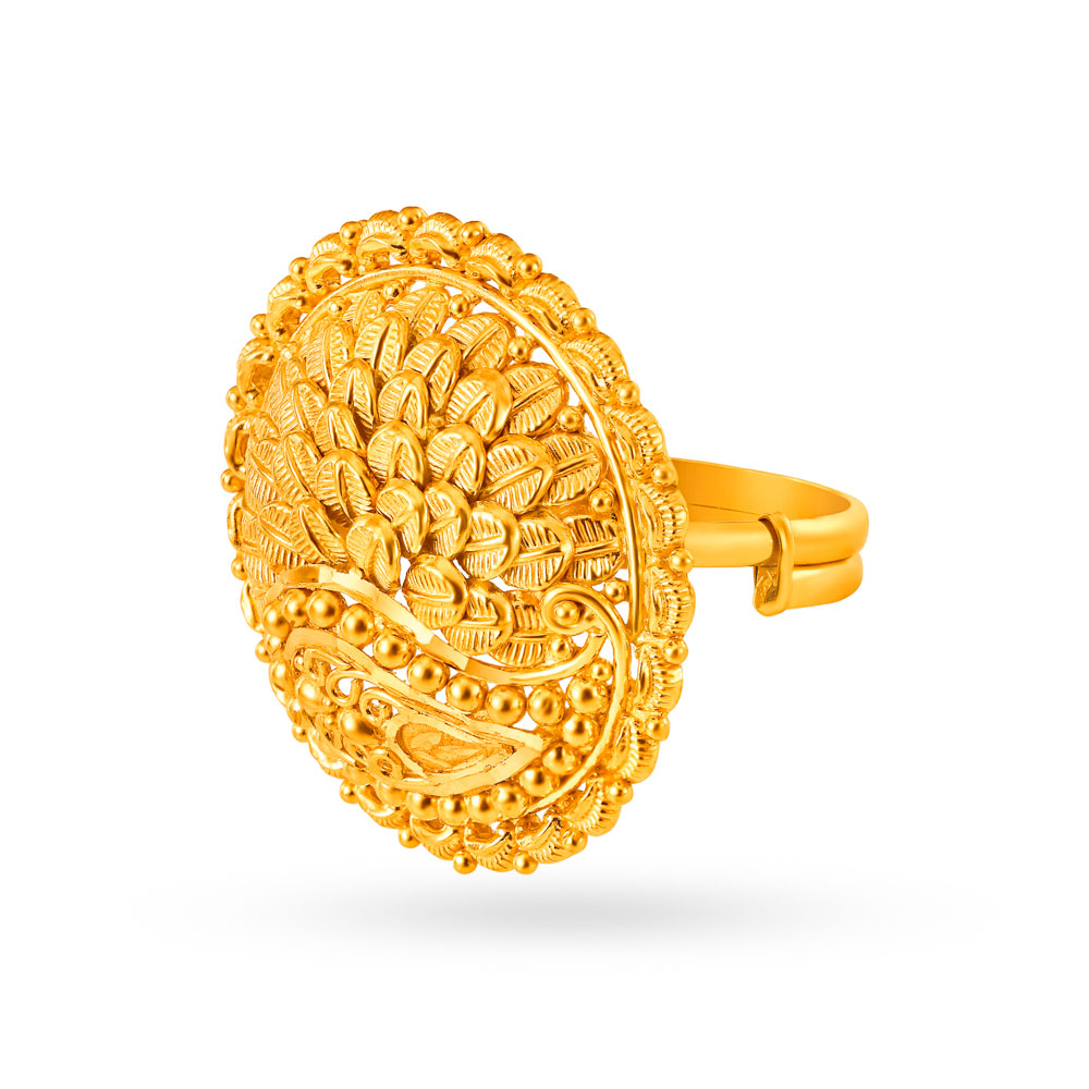 Intricate Circular 22 Karat Gold Finger Ring,,hi-res image number null