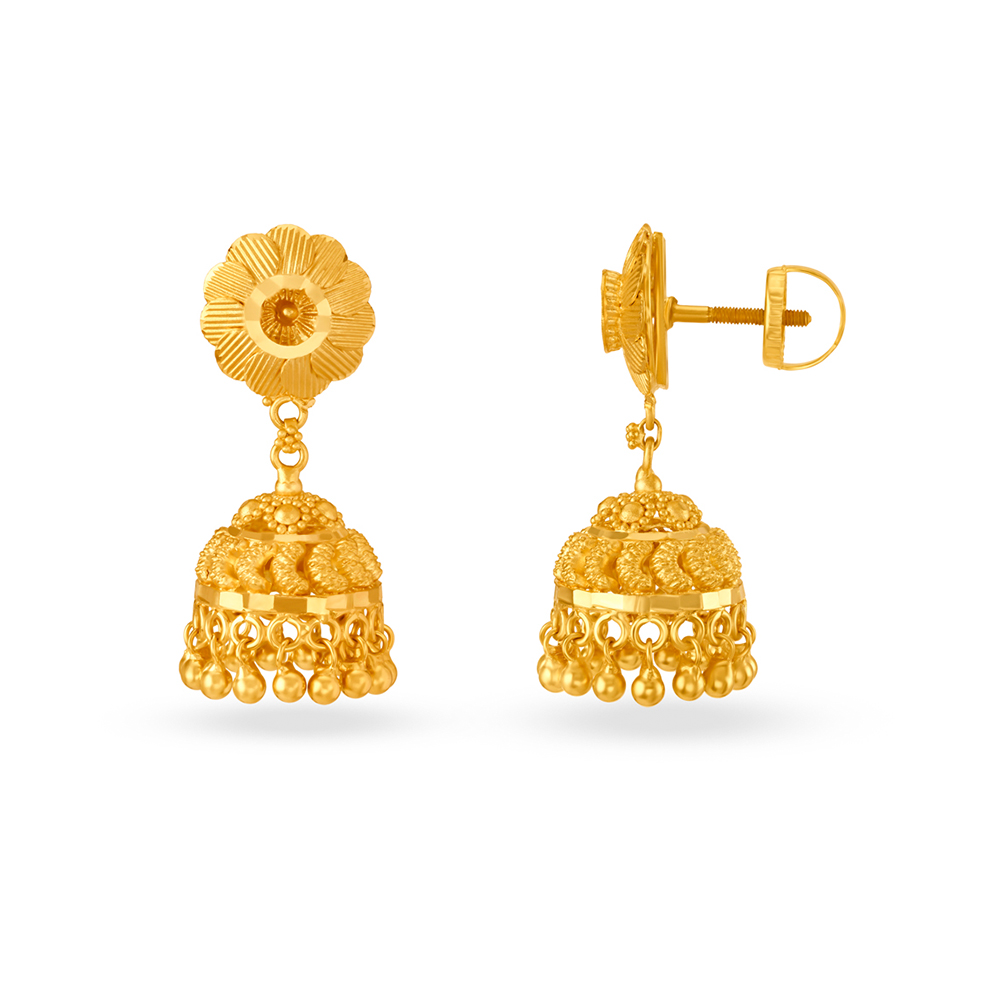Floral Gold Jhumka Earrings,,hi-res image number null