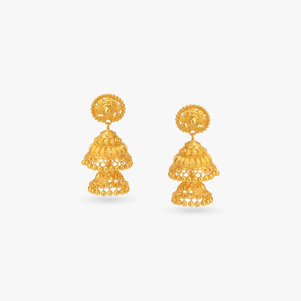 Double Tier Fringe Jhumka Earrings,,hi-res image number null