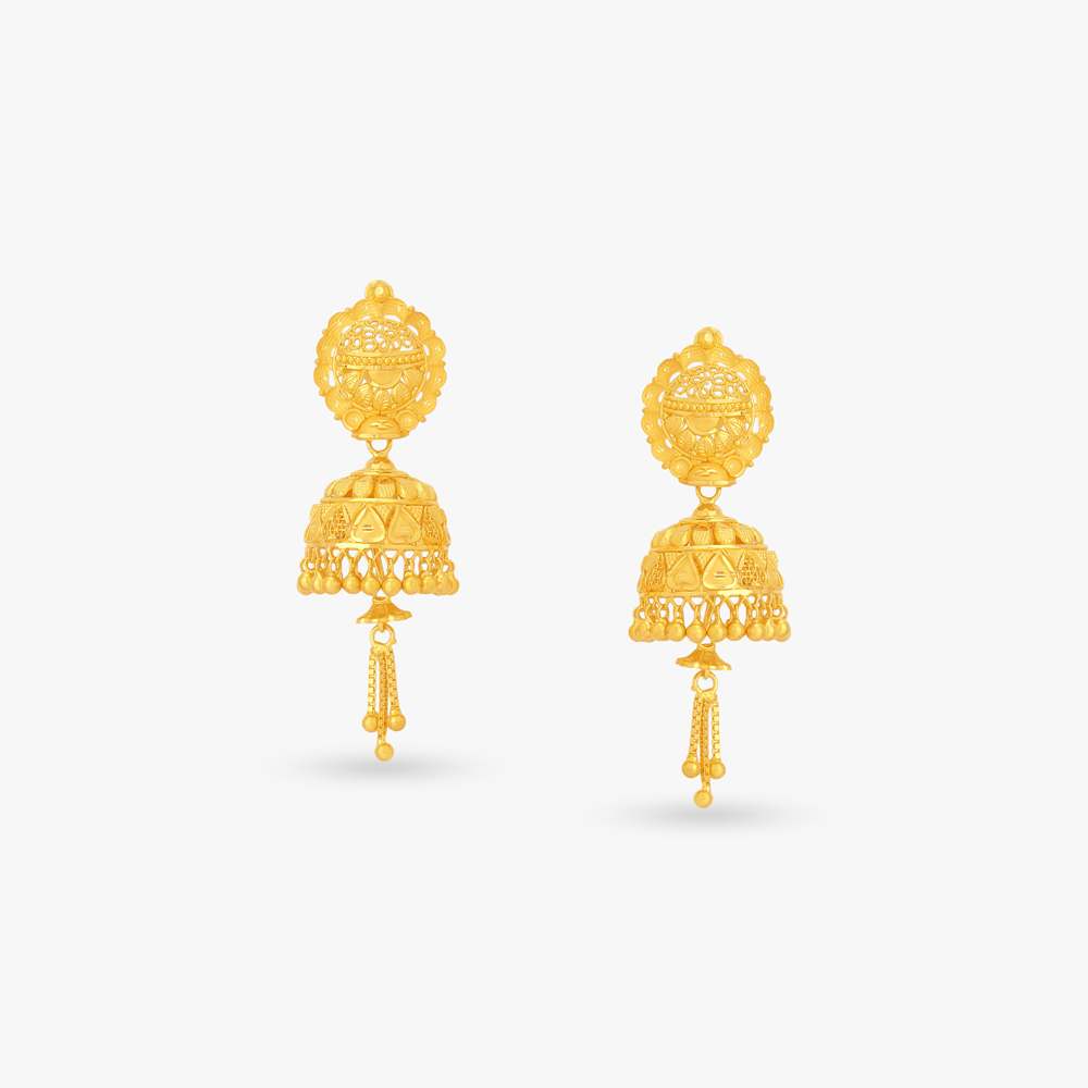 Layered Jhumka Gold Earrings,,hi-res image number null