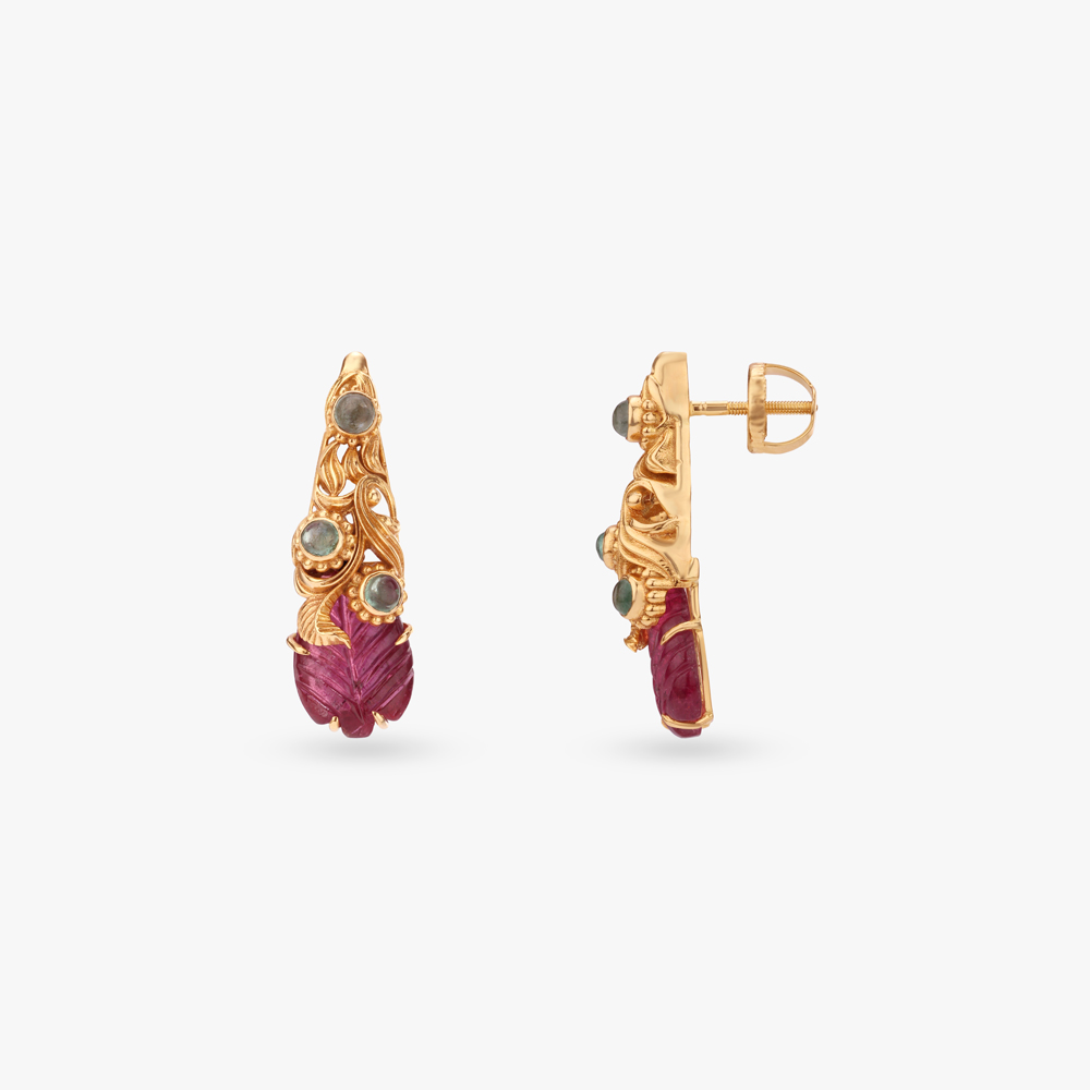 Carved Bloom Gold Stud Earrings,,hi-res image number null