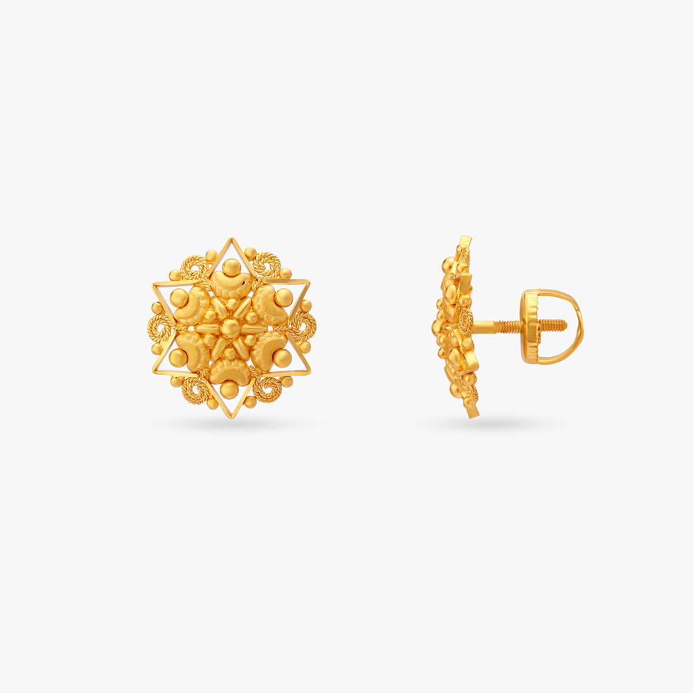 Ornate Gold Stud Earrings,,hi-res image number null