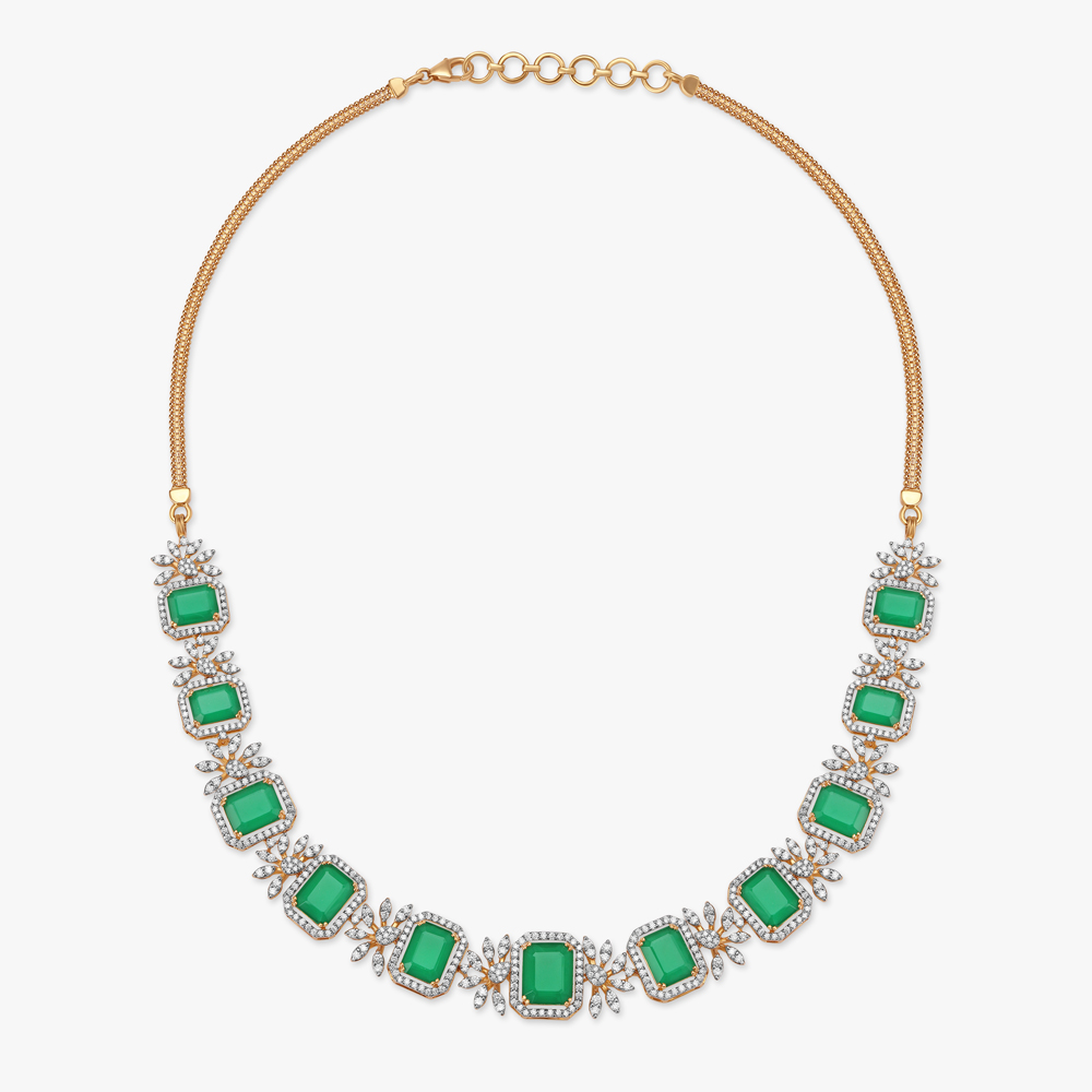 Gilded Emerald Symphony Diamond Necklace Set