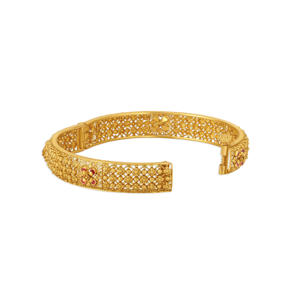 Ethereal 22 Karat Yellow Gold Floral Lattice Bangle,,hi-res image number null