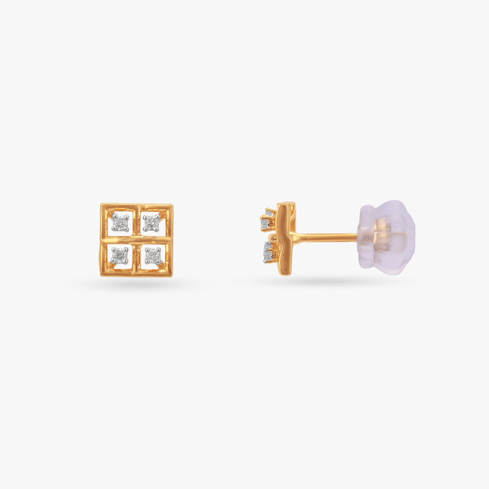 Royal Square Diamond Stud Earrings,,hi-res image number null