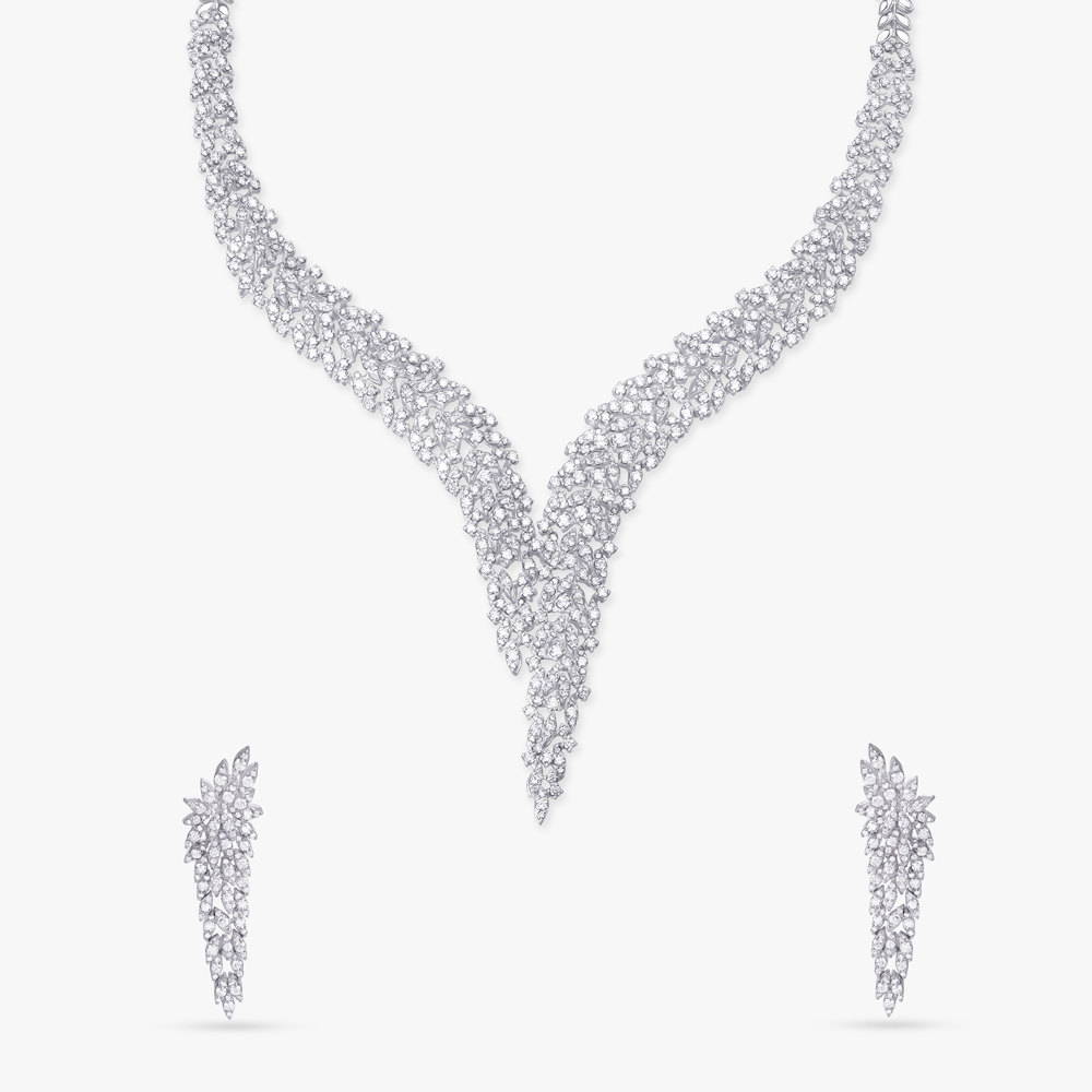 Glistening Leaf Diamond Necklace Set,,hi-res image number null