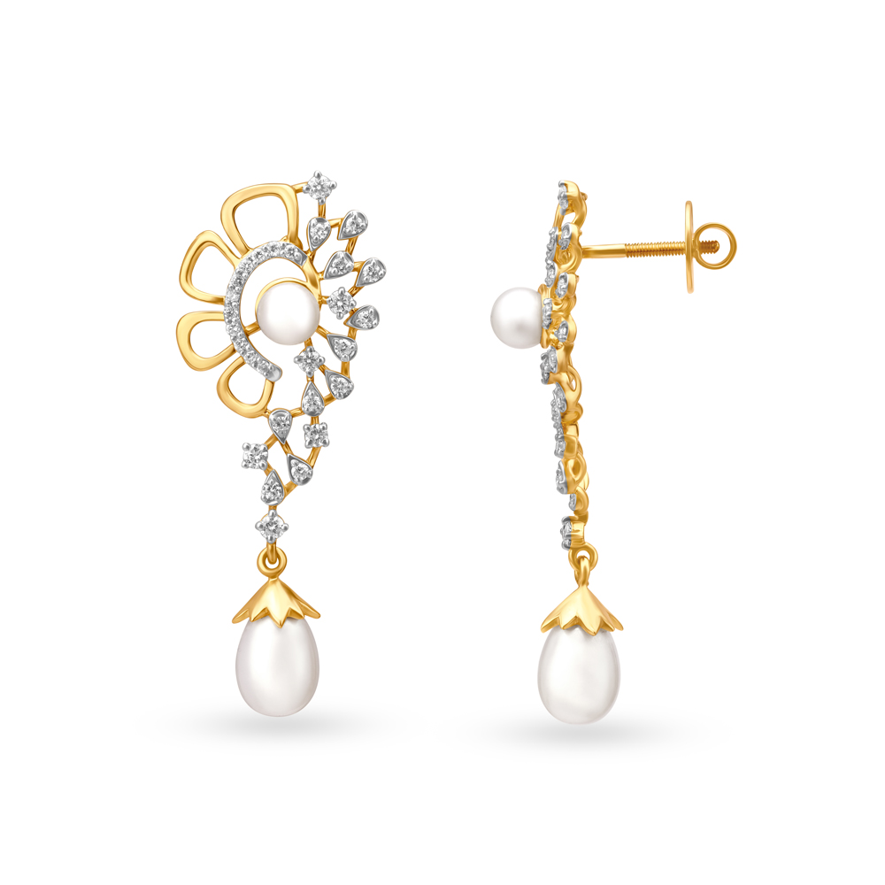 Elegant Dewdrop Diamond Drop Earrings with Pearls,,hi-res image number null