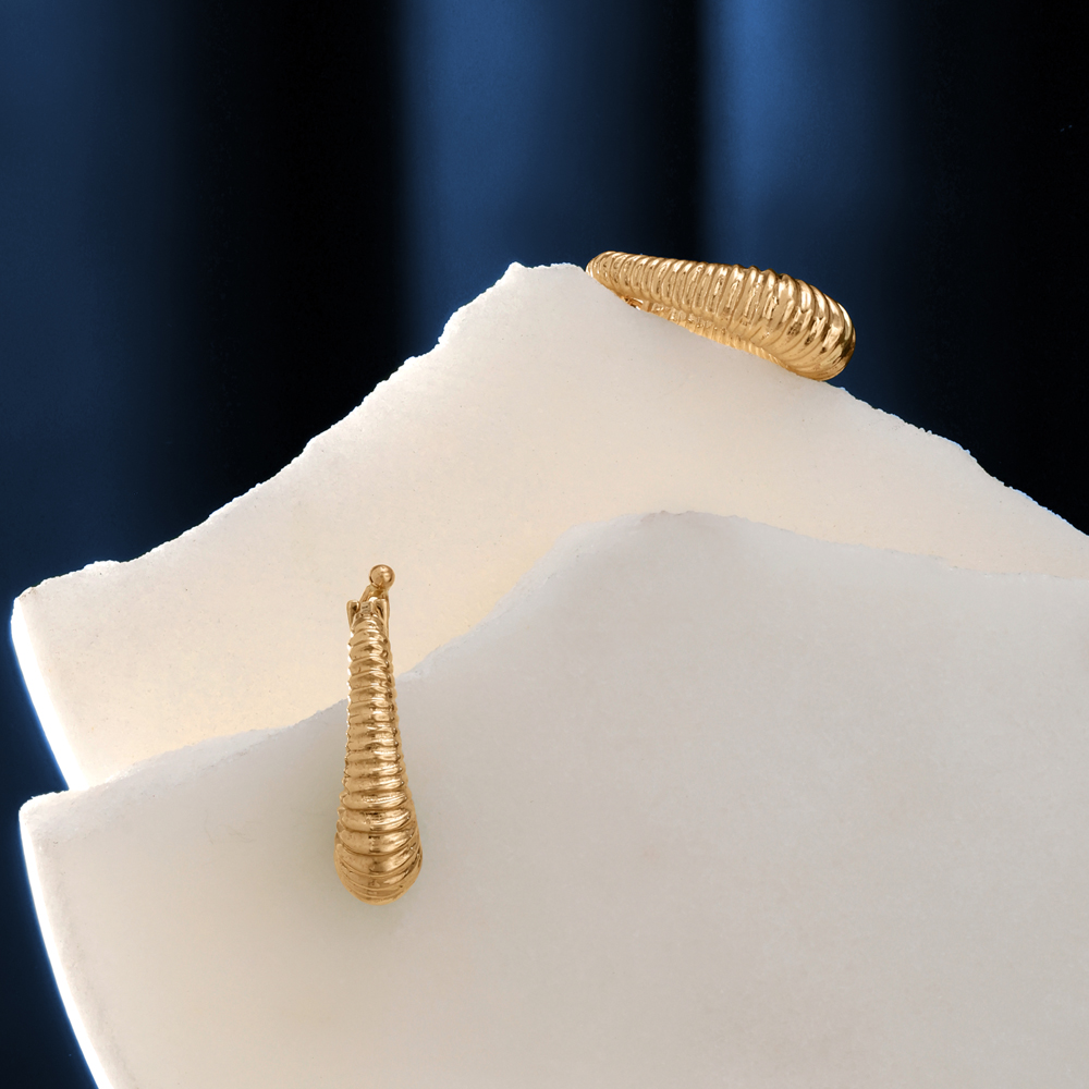 Ribbed Cascade Gold Hoop Earrings,,hi-res image number null