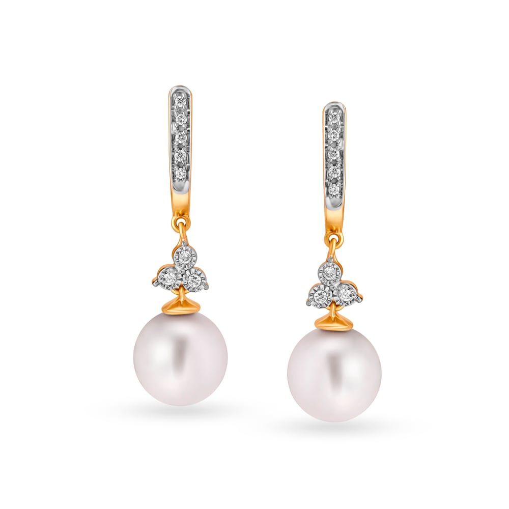 Pearl, Diamond & Gold Drop Earrings | Lee Michaels Fine Jewelry