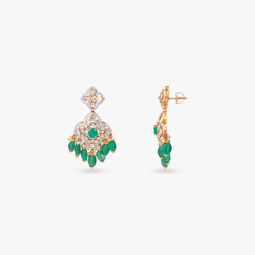 Emerald Teardrop Fringe Necklace Set,,hi-res image number null