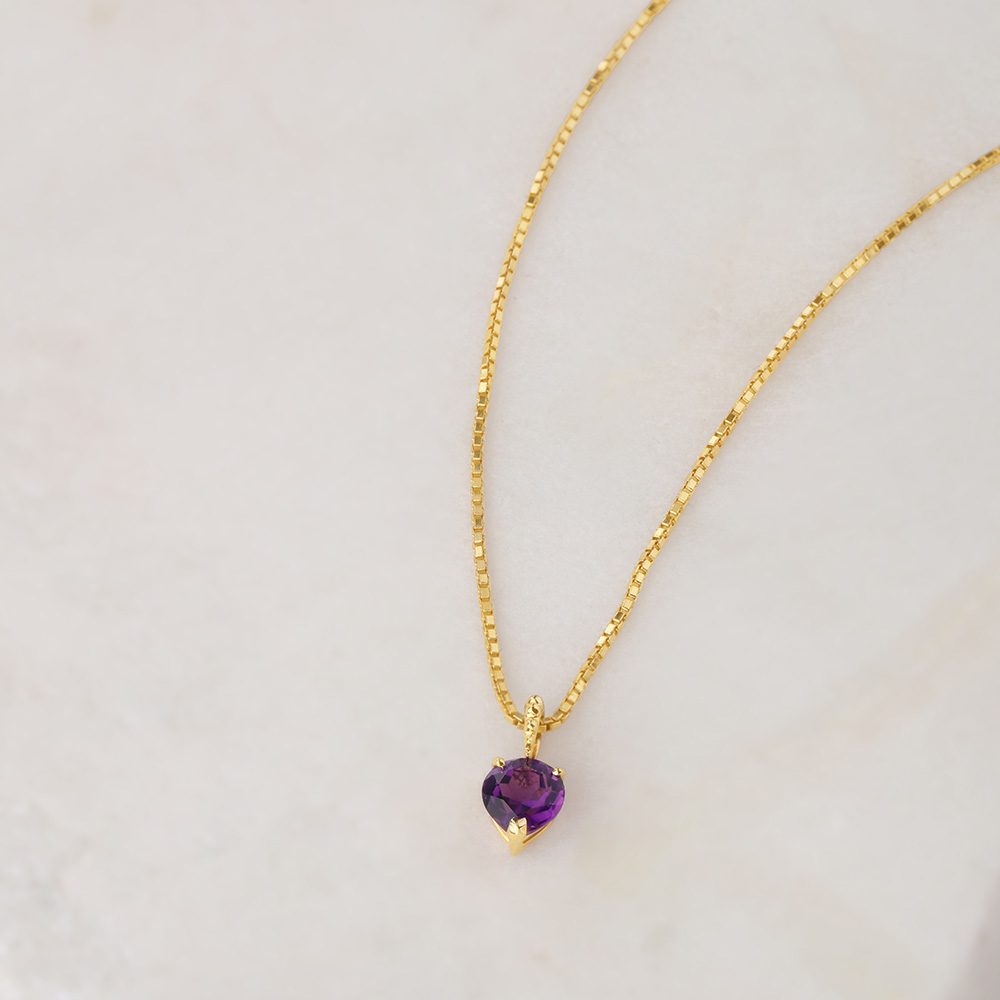 Heart of Amethyst 14 Kt Gold Chain and Pendant,,hi-res image number null