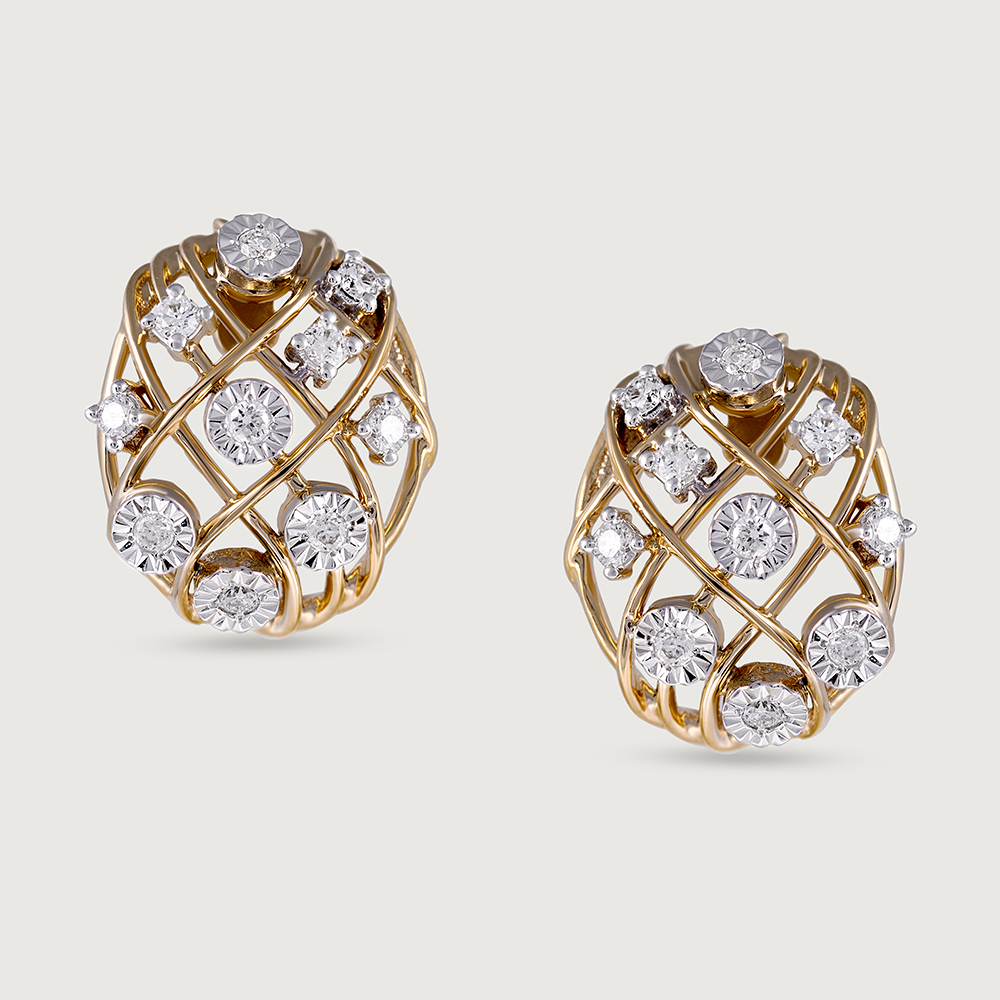 Basketry Glow Gold and Diamond Stud Earrings,,hi-res image number null