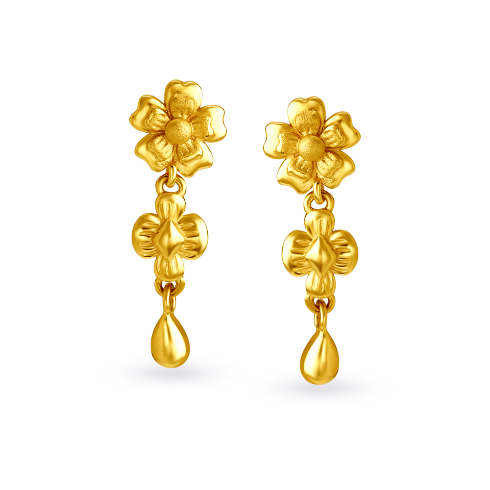 Heavenly 22 Karat Yellow Gold Floral Drop Earrings
