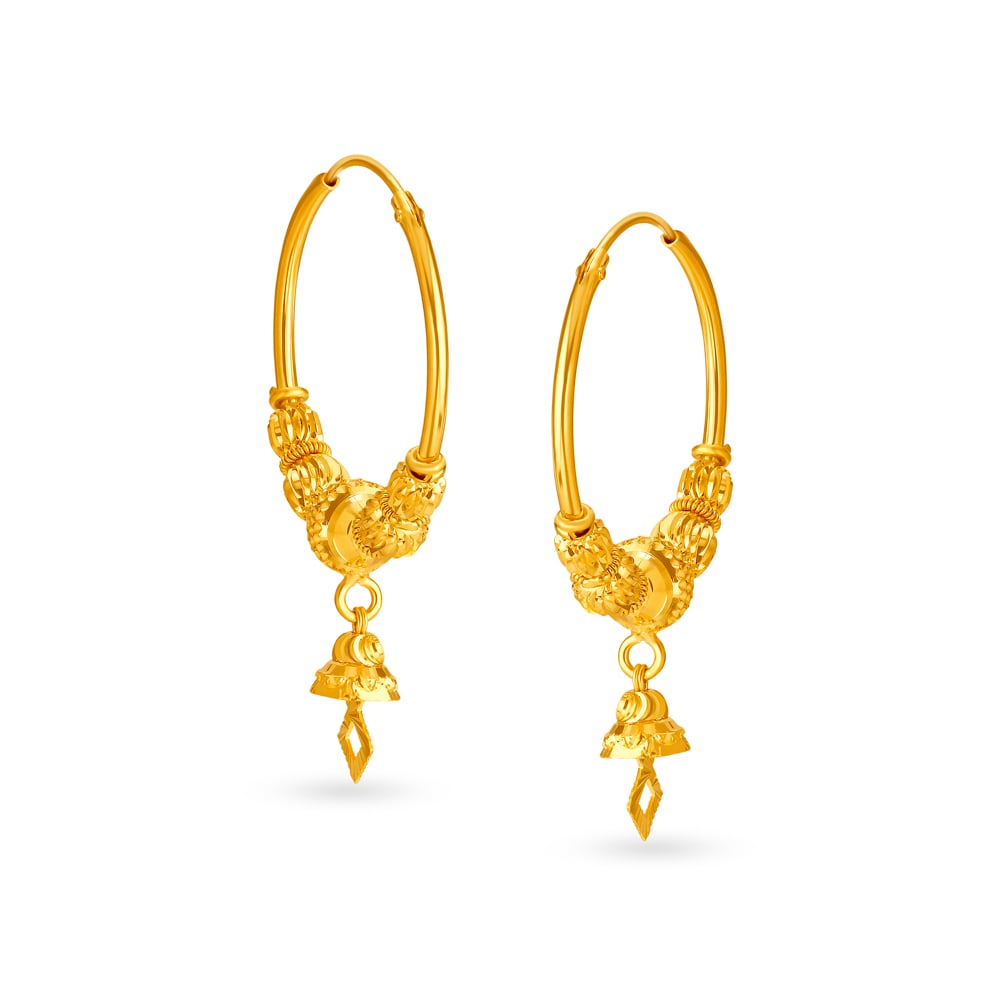 Traditional 18 Karat Yellow Gold Textured Bali Style Hoop Earrings,,hi-res image number null