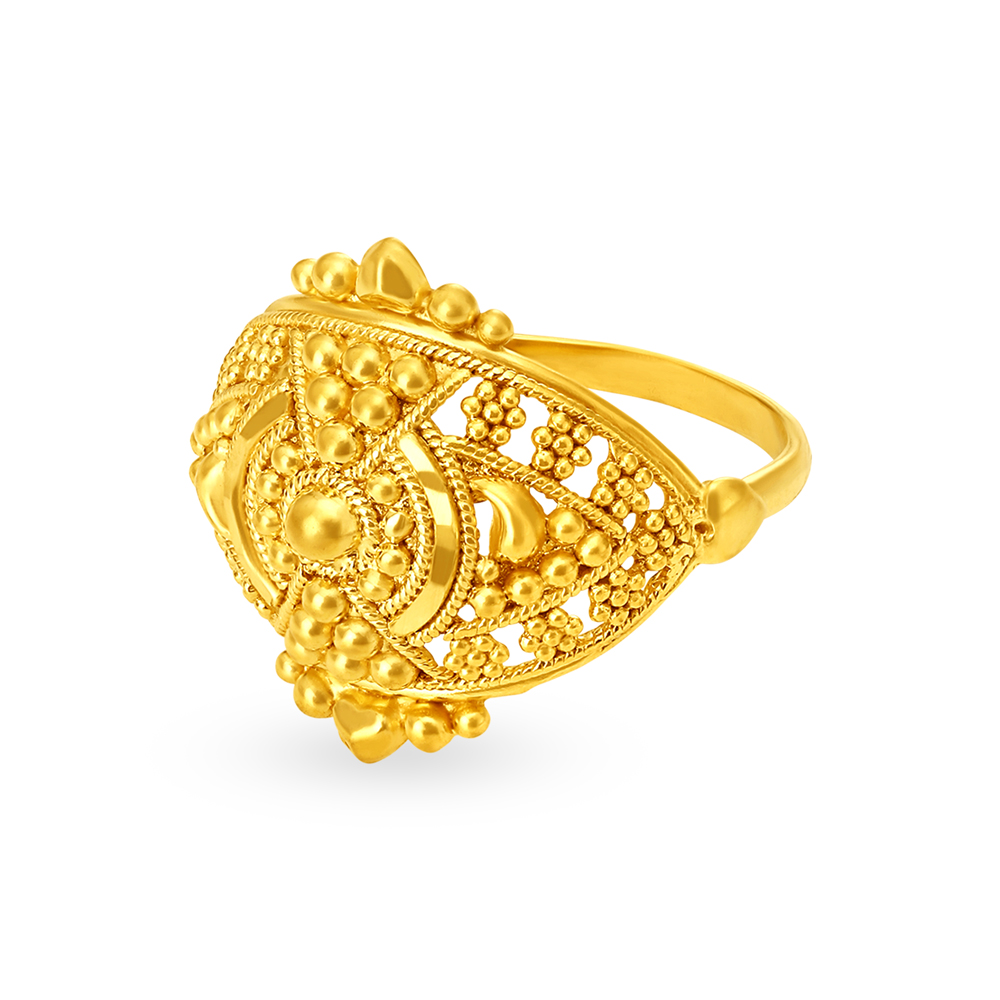 Exquisite 22 Karat Yellow Gold Beaded Floral Finger Ring,,hi-res image number null