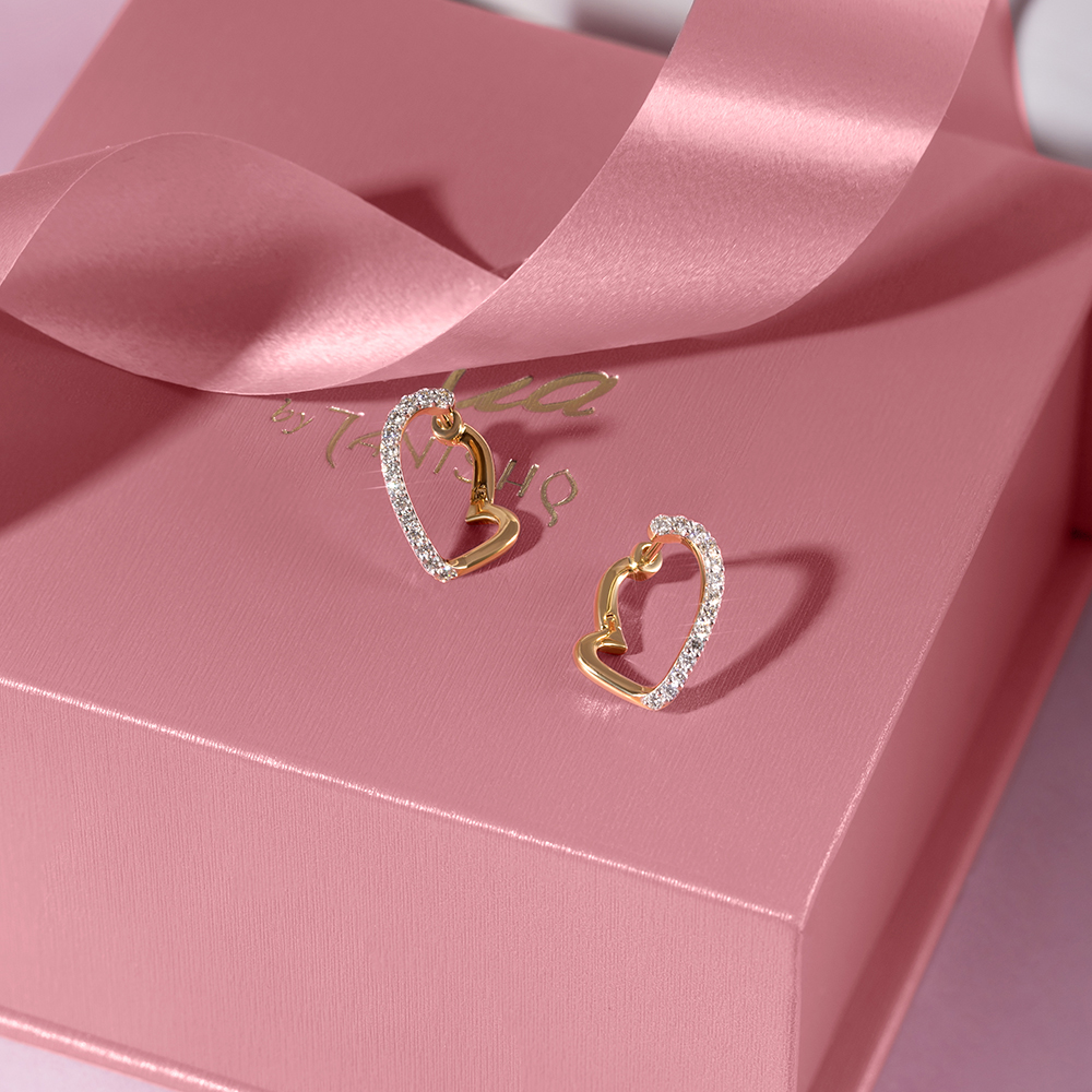 Heart Charm Gold & Diamond Hoop Earrings,,hi-res image number null