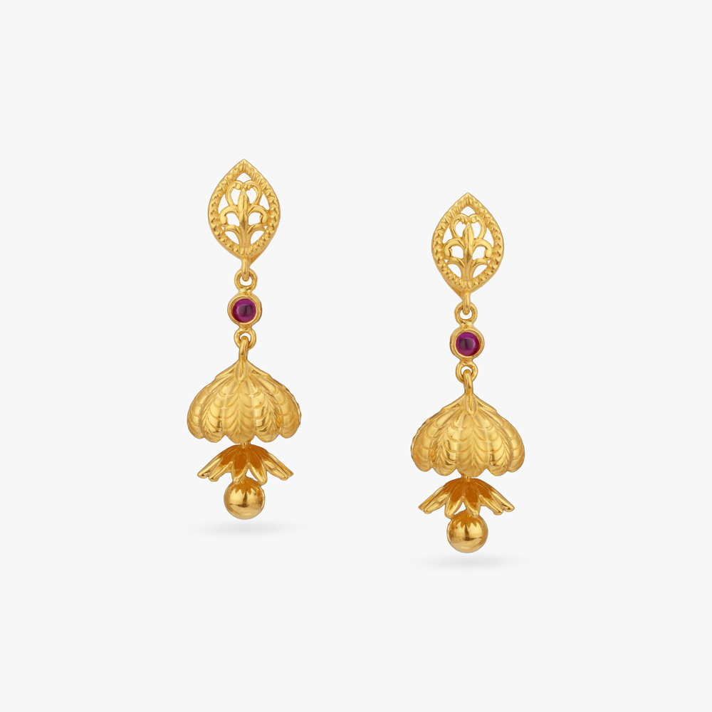 Ornate Leaf Gold Jhumka Earrings,,hi-res image number null