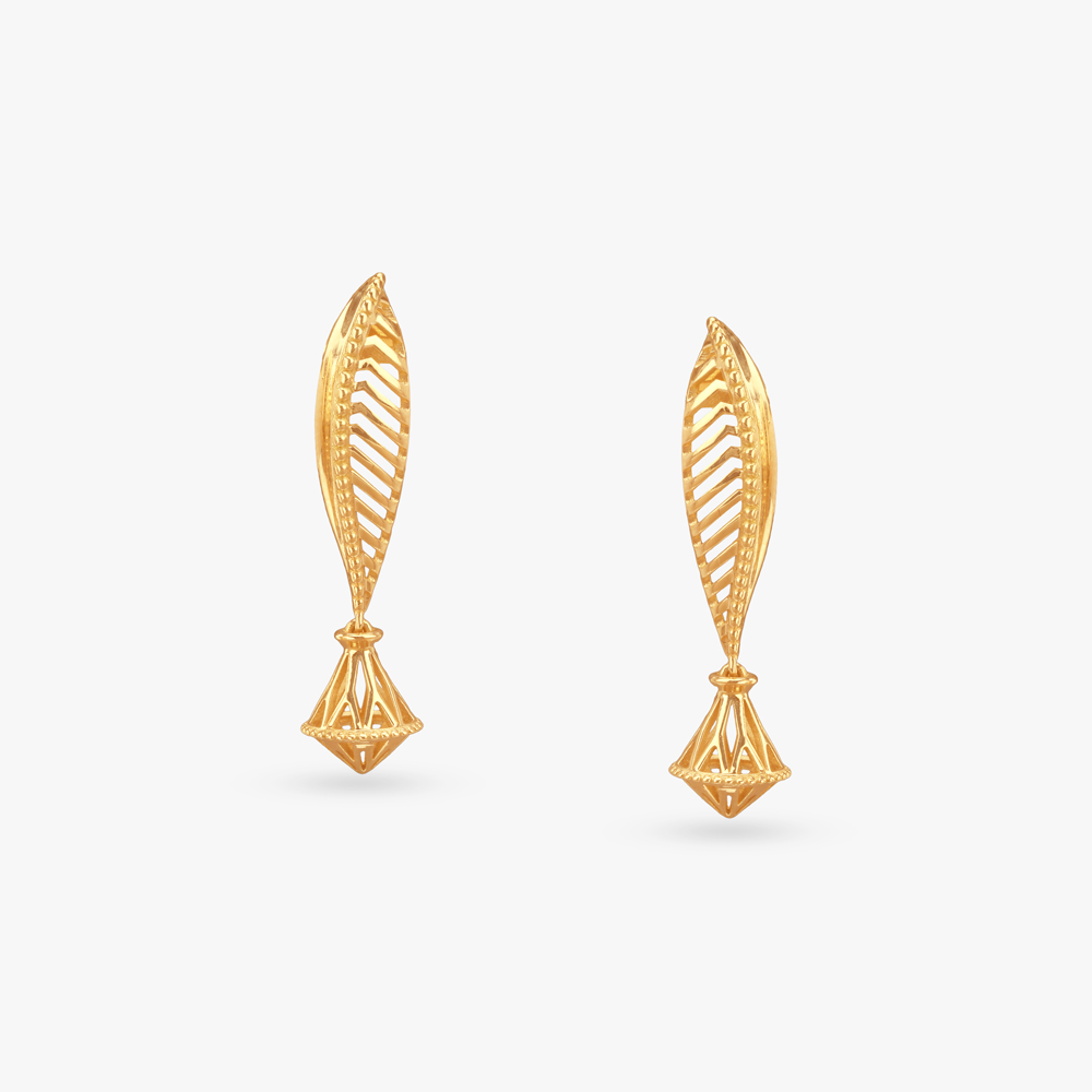 Leaf Spiral Gold Drop Earrings,,hi-res image number null