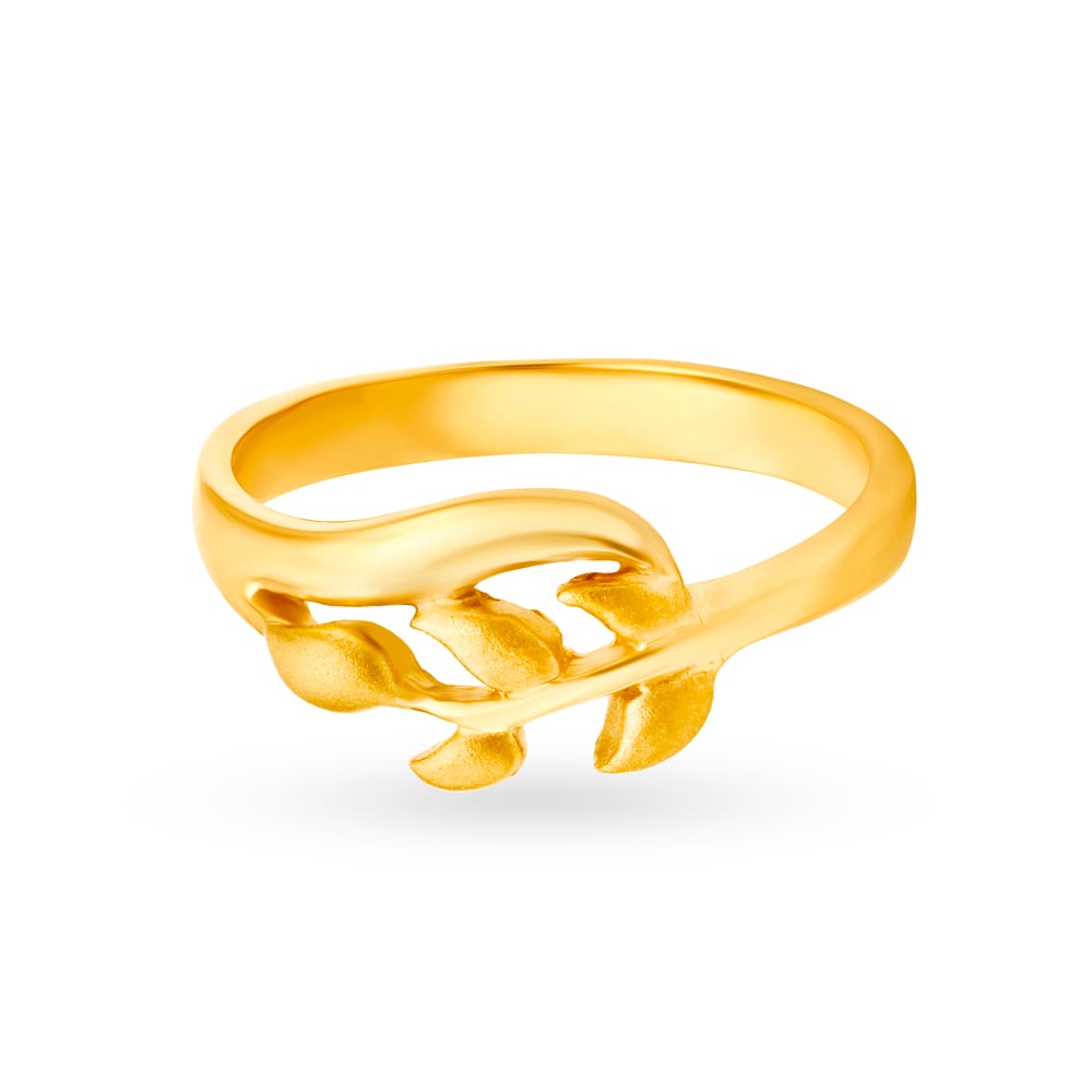 Splendid Yellow Gold Leaf Sprig Finger Ring,,hi-res image number null