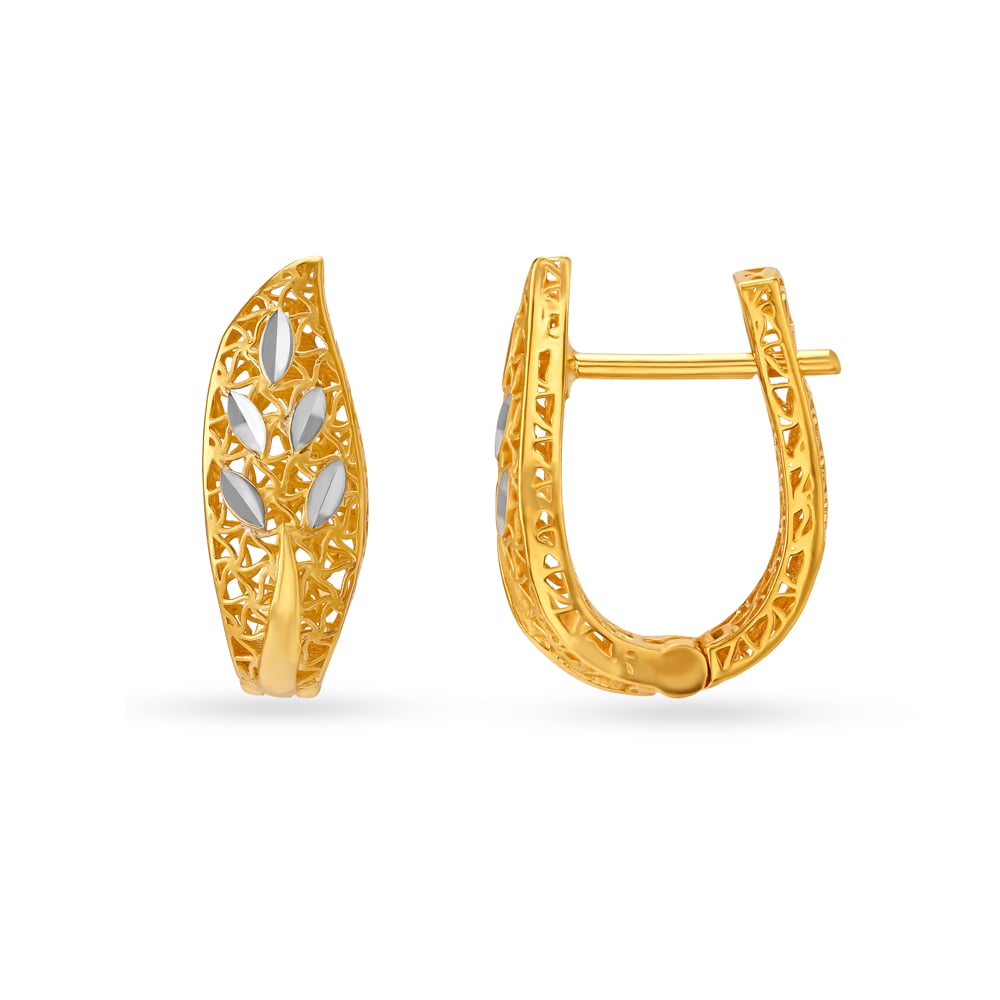 Leaf Inspired Gold Hoop Earrings,,hi-res image number null