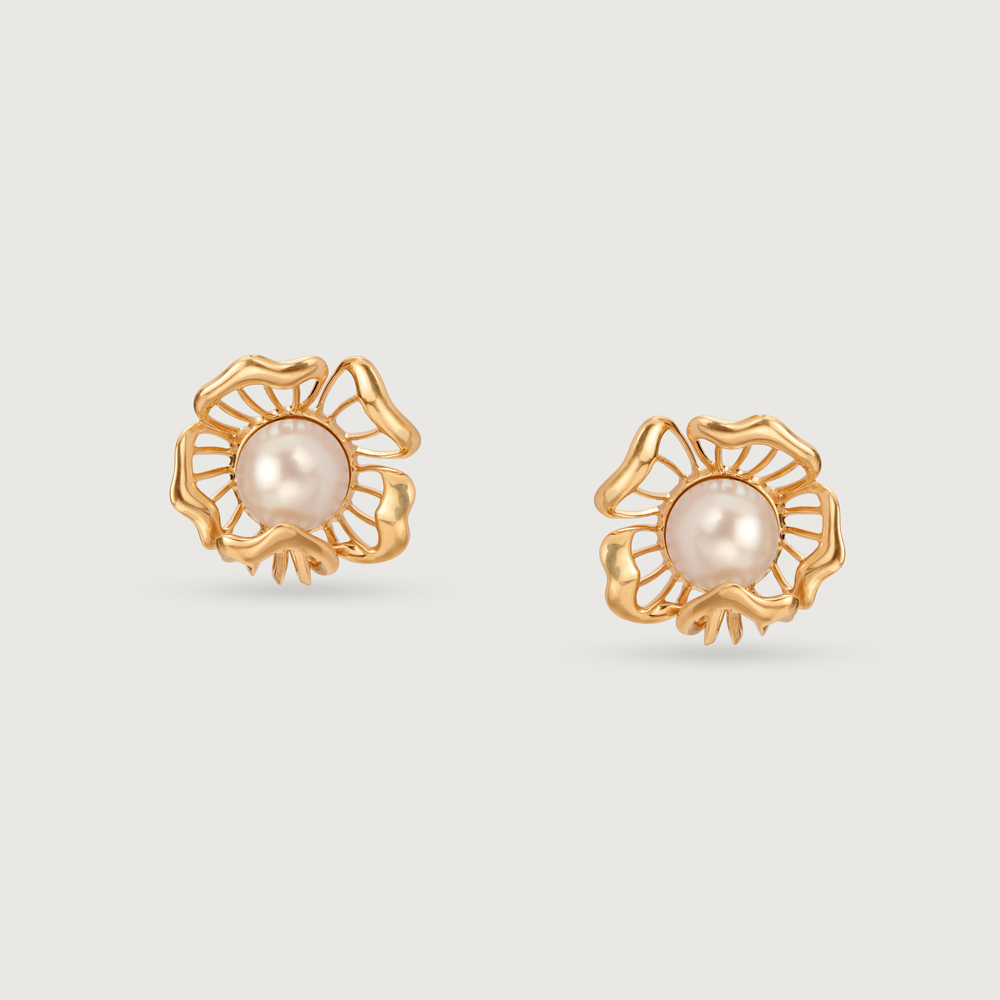 Floral Whispers 14 Kt Gold & Pearl Stud Earrings,,hi-res image number null