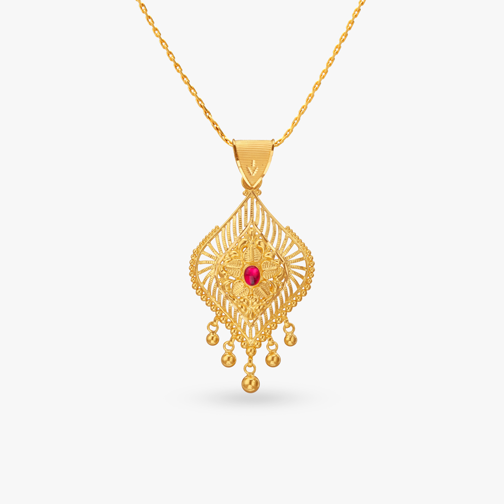 Heirloom Rhombus Gold Pendant and Earrings Set,,hi-res image number null