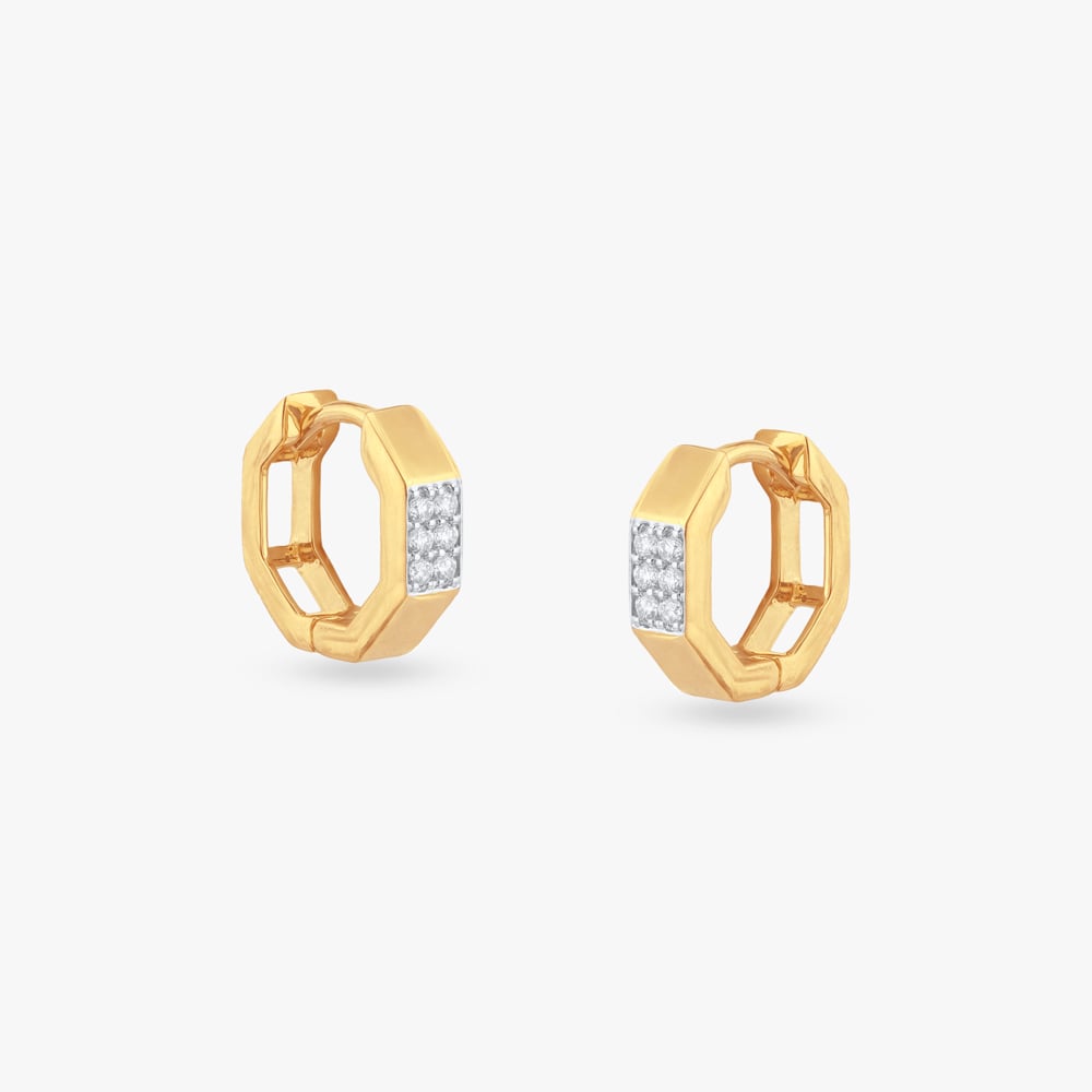Octagon Edge Diamond Hoop Earrings For Men,,hi-res image number null