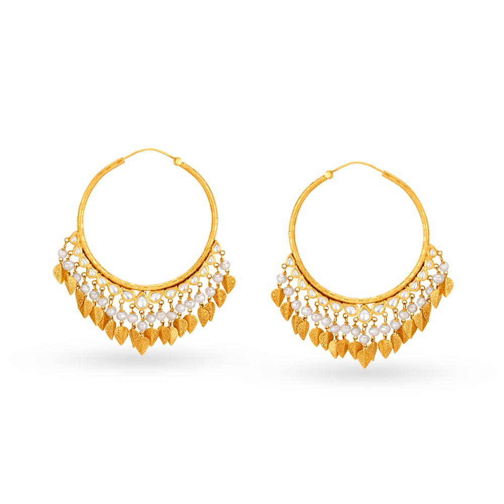 Ethereal 22 Karat Yellow Gold Leaf Hoops,,hi-res image number null