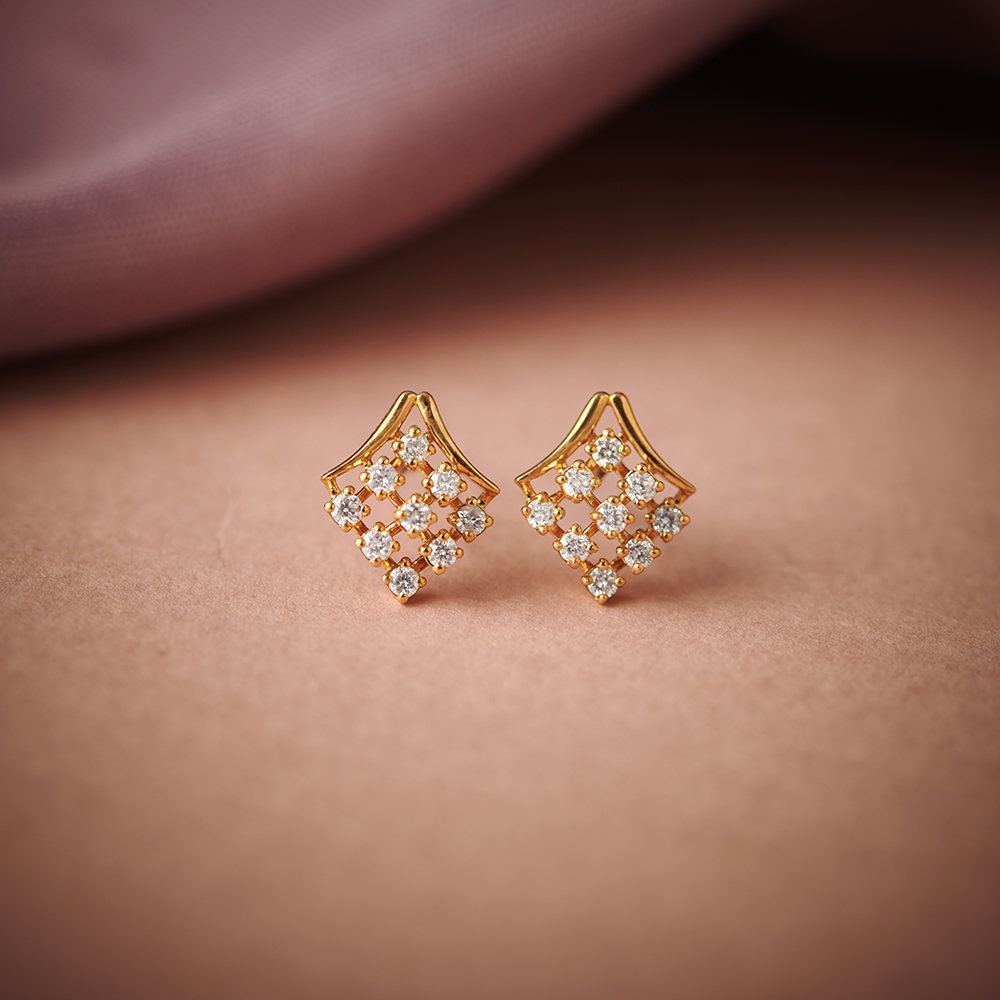 Contemporary Leaf Shaped Diamond Stud Earrings-baongoctrading.com.vn