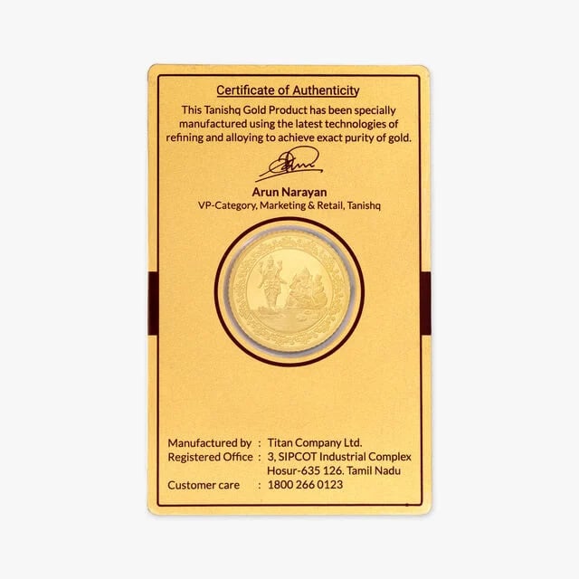 5 gram 24 Karat Gold Coin with Ganesha-Lakshmi Motif,,hi-res image number null