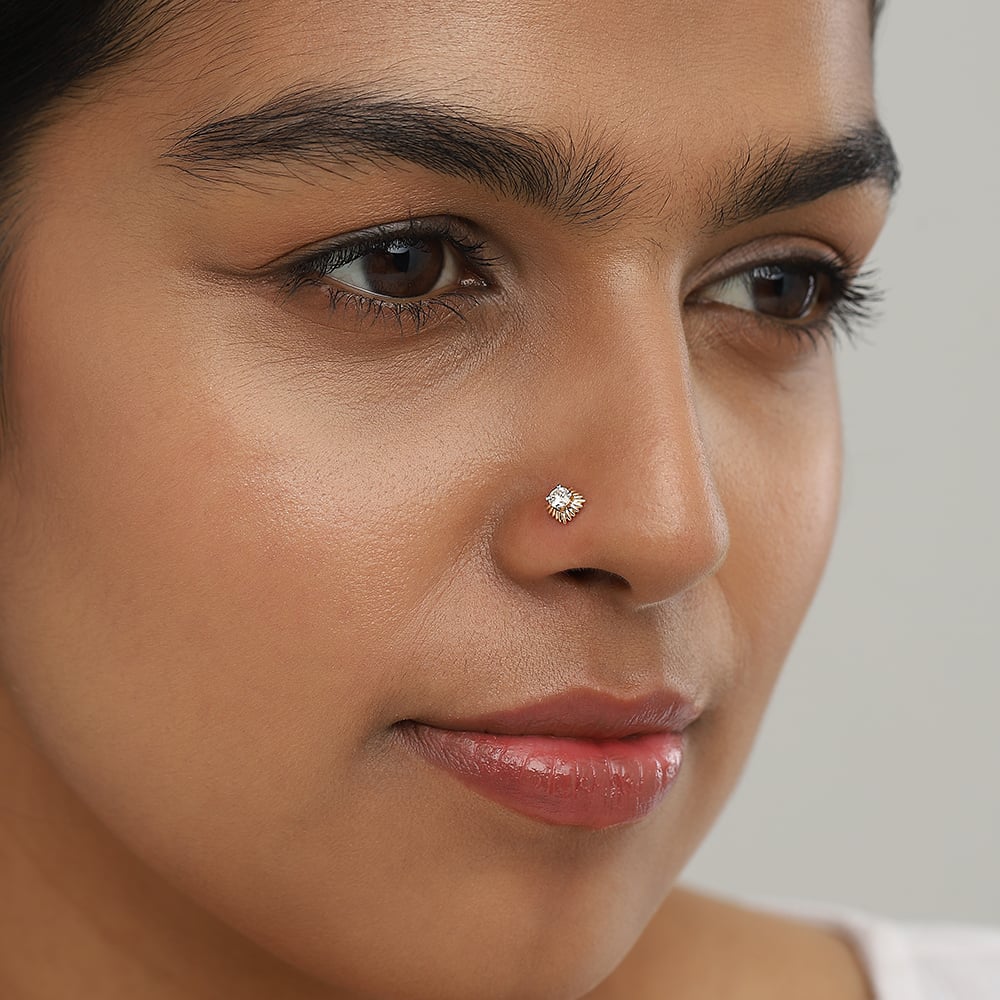 Crowning Glory Gold and Diamond Nose Pin,,hi-res image number null