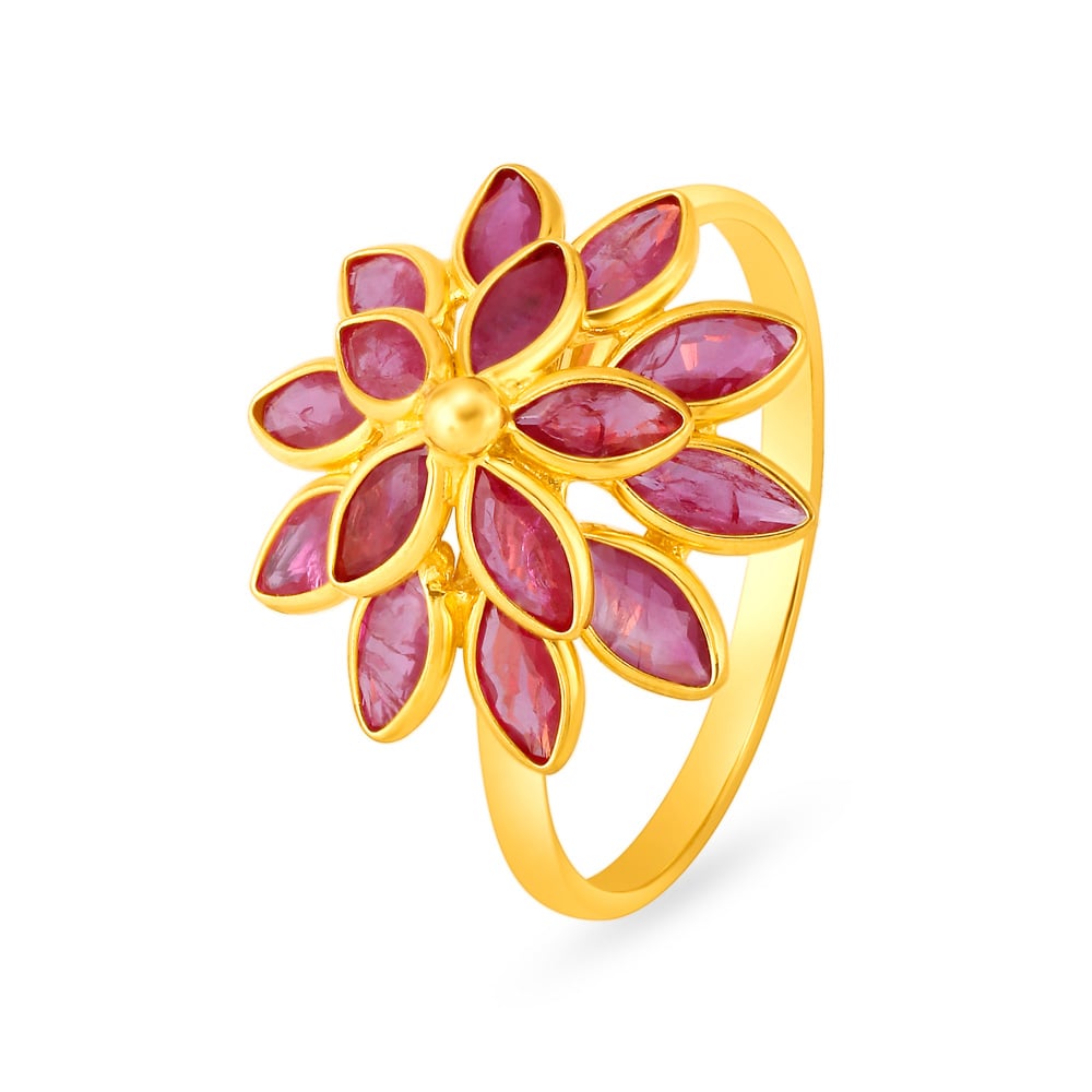 

Brilliant 22 Karat Gold And Ruby Flower Ring
