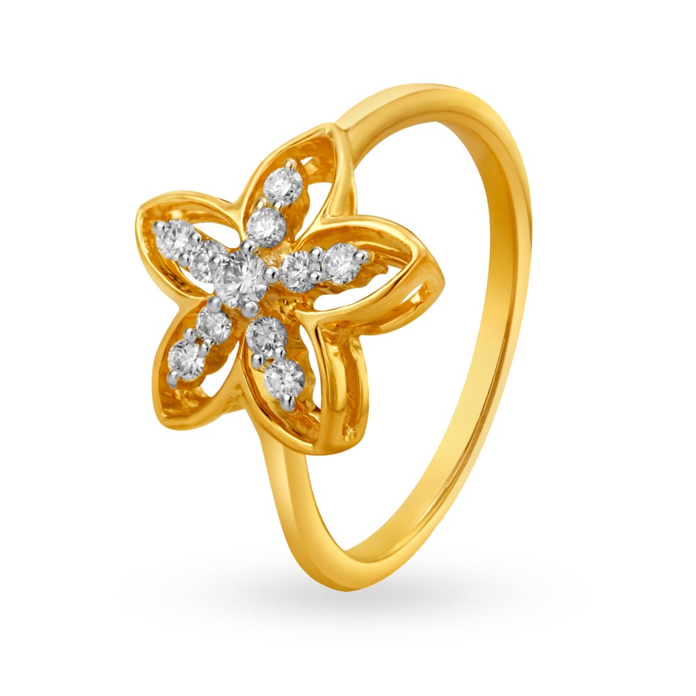 Charming 18 Karat Gold And Diamond Flower Ring,,hi-res image number null