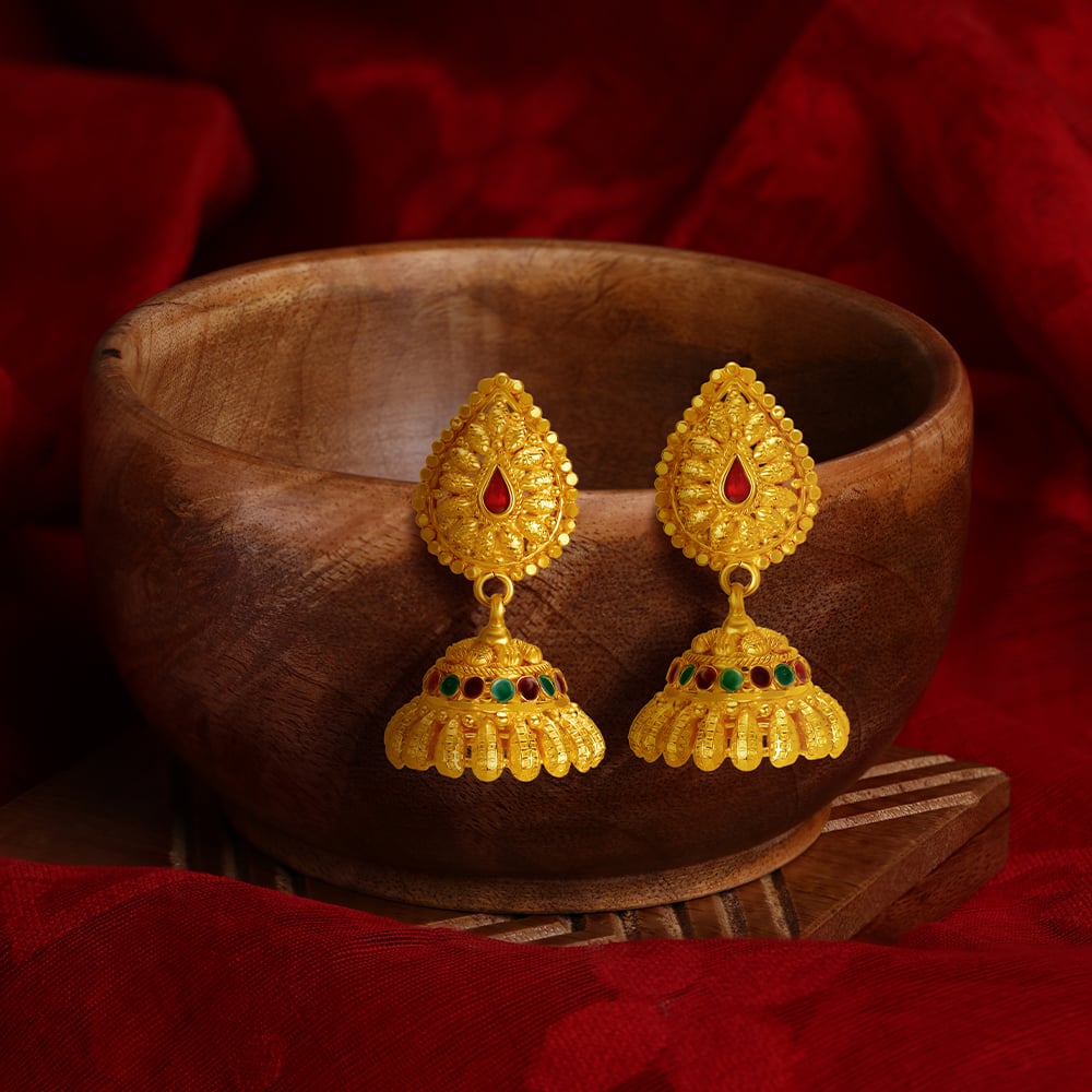 Opulent Jali Work Traditional Gold Jhumki Earrings
