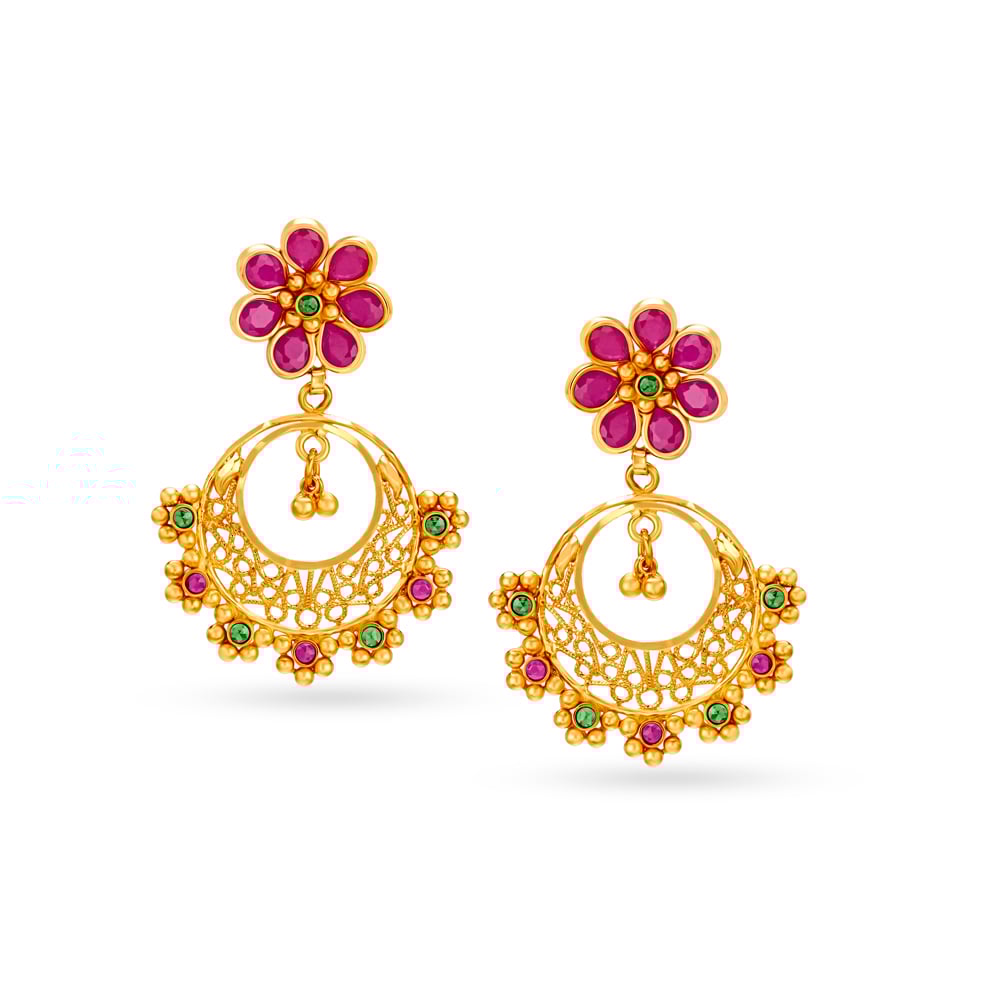 

Traditional Floral Motif Gold Drop Earrings