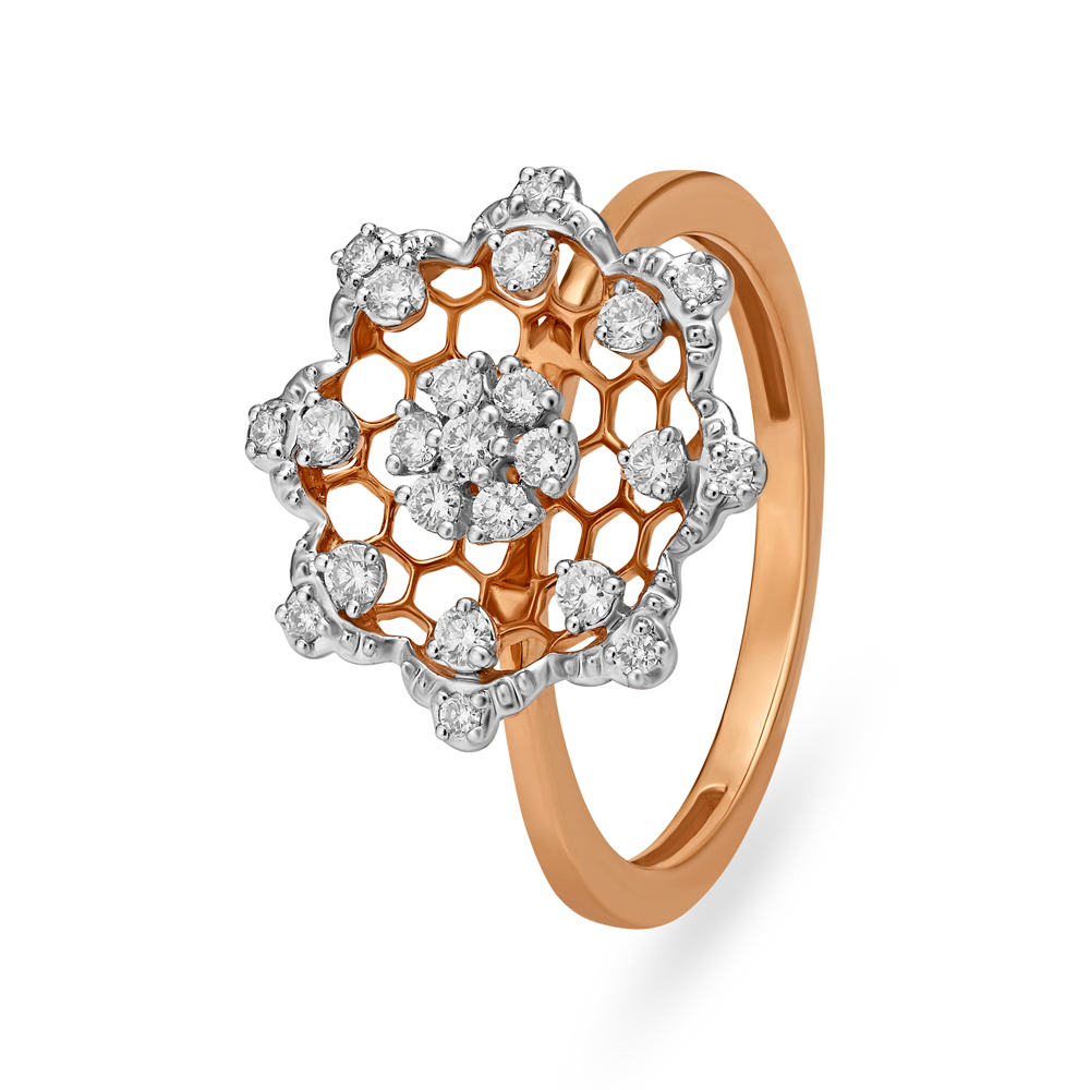 Blooming Flowers Rose Gold and Diamond Finger Ring