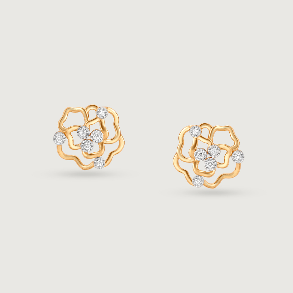 Blooming Radiance 14 Kt Gold & Diamond Stud Earrings,,hi-res image number null