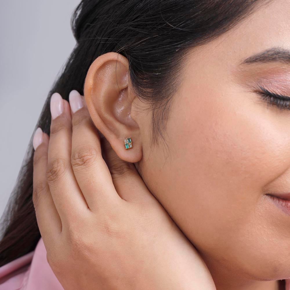 Modern Grid Diamond Stud Earrings,,hi-res image number null