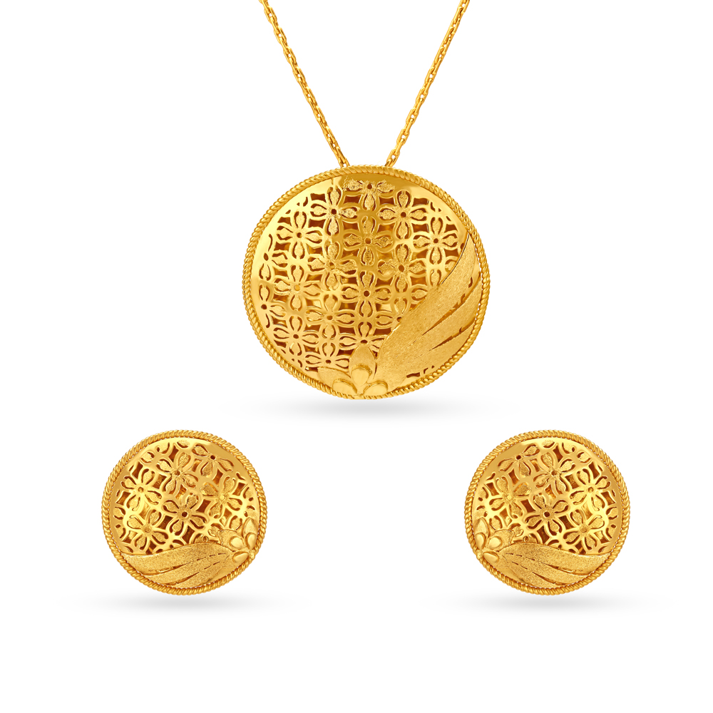 Glamourous Gold Pendant and Earrings Set,,hi-res image number null