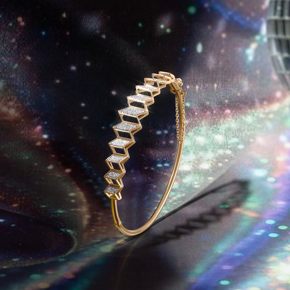 Zigzag Pulse Gold & Diamond Bangle,,hi-res image number null