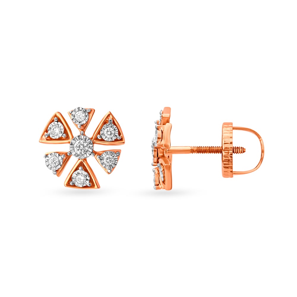 

Contemporary Floral Diamond Stud Earrings in White and Rose Gold